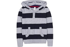 Benito & Benita Boys Sweater Striped Pullover Hoodie Cotton Button up Kids Casual Hooded Sweashirt with Pocket for 3-12 Y