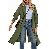 Tankaneo Womens Long Trench Coat Double Breasted Notch Lapel Lightweight Oversized Windproof Fall Overcoat with Belt