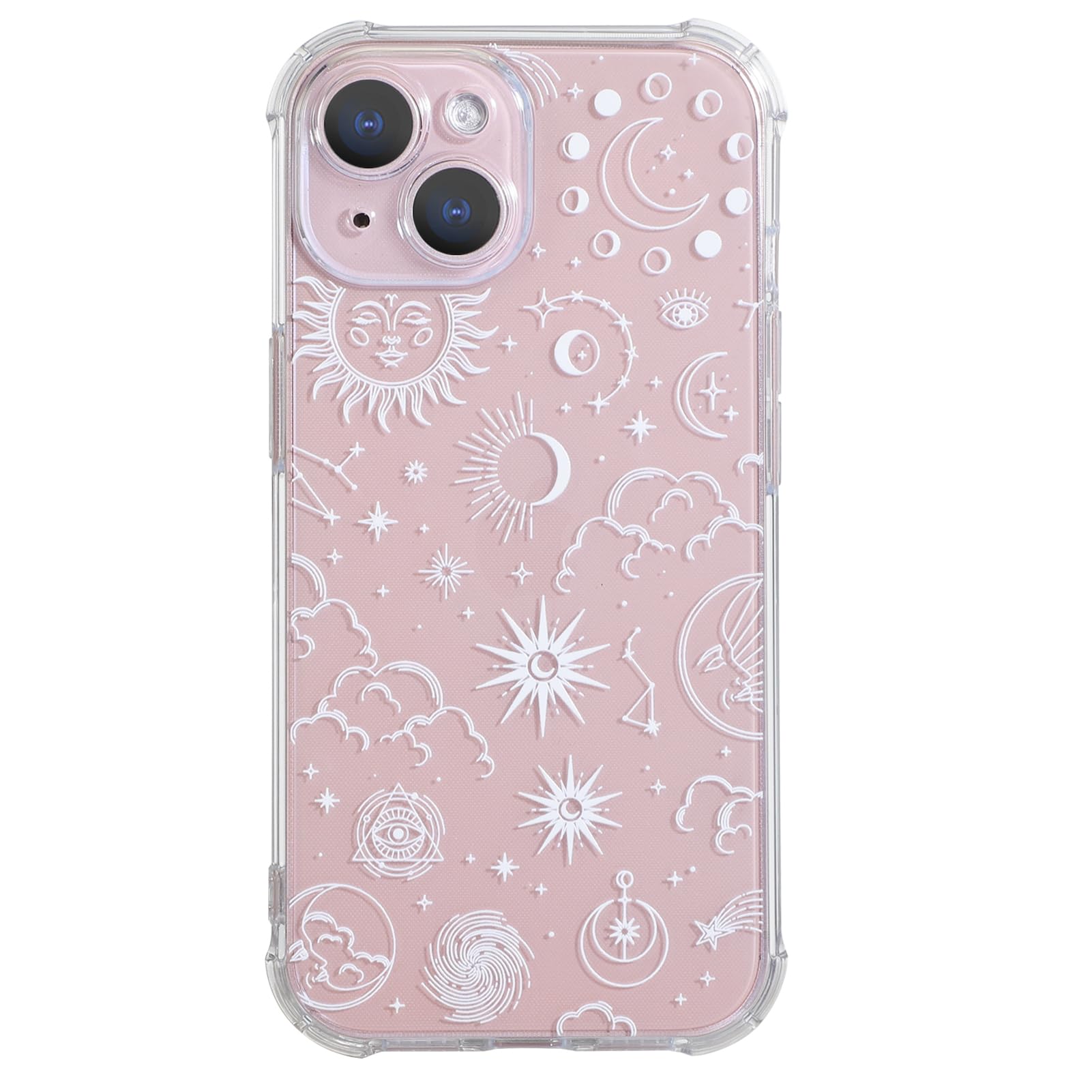 CHEORFAY iPhone 15 Case, Clear Transparent Flexible Soft Silicone TPU Bumper Buffer Shockproof Protective Cover with Fantasy Astrology Pattern Design for iPhone 15 - Moon Star — image 1