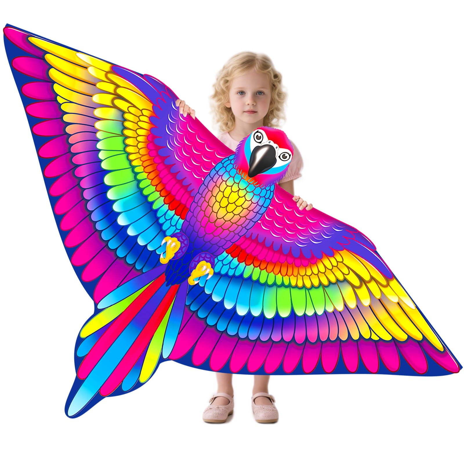 Huge 3D Colorful Parrot Kites for Kids Age 4-8 Easy to Fly, Beach Kites for Children and Adults, for Girls Boys Garden Park Outdoor Activites Games Flying Toys (Purple)
