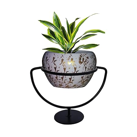 TrustBasket Trophy Planter Stand with Ceramic Like Metal Bowl(White)-Pot Stand,Metal Stand for Indoor Outdoor and Office use