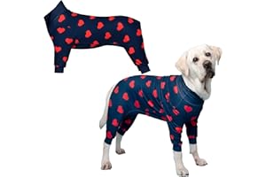 Spark Paws Dog Pajama, Dog Recovery Suit Male, Onesie, Ultra-Soft and 4-Way Stretch, for Small Medium and Large Breeds - Hearts - 3XL