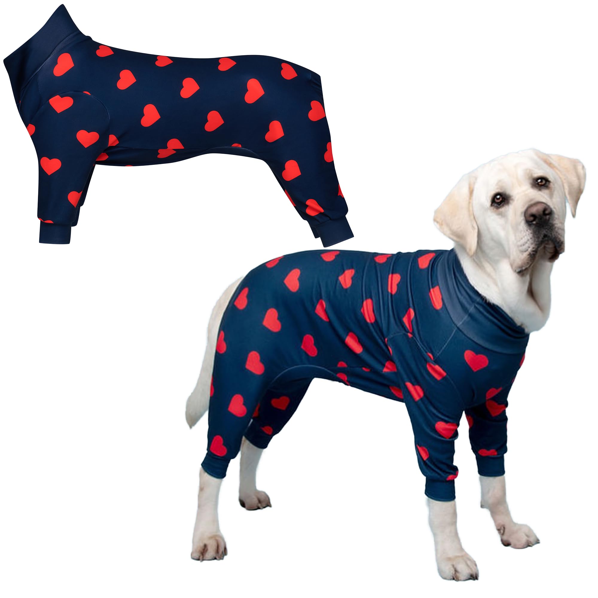 Spark Paws Dog Pyjama, Ultra-soft and 4-way stretch, Recovery-suit PJ Onesie for Small, Medium and Large Breeds - Hearts, 3XL