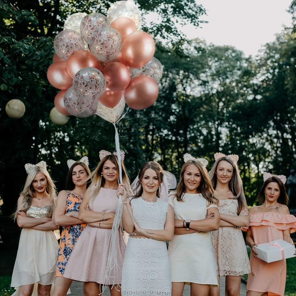 60 PACK Dandy Decor Rose Gold Balloons + Confetti Balloons w/ Ribbon | Rosegold Balloons for Parties | Bridal & Baby Shower Balloon Decorations | Latex Party Balloons | Graduation, Engagement, Wedding: Health & Personal Care
