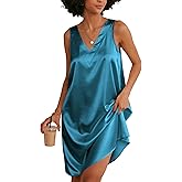 Ekouaer Women's Satin Silk Nightgown V Neck Nightie Tank Sleepshirt Sleeveless Summer Dress Comfy Loungewear