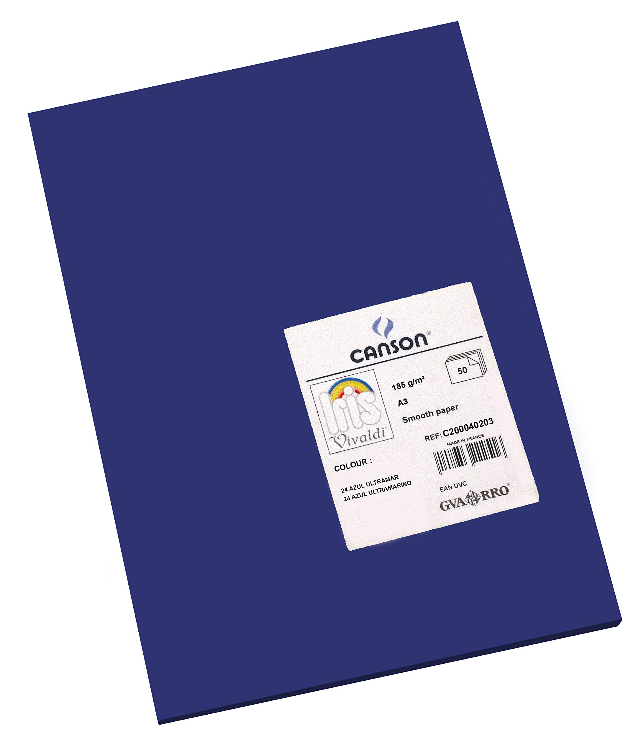Canson Iris Vivaldi A3 185 GSM Smooth Colour Paper - Ultramarine (Pack of 50 Sheets)