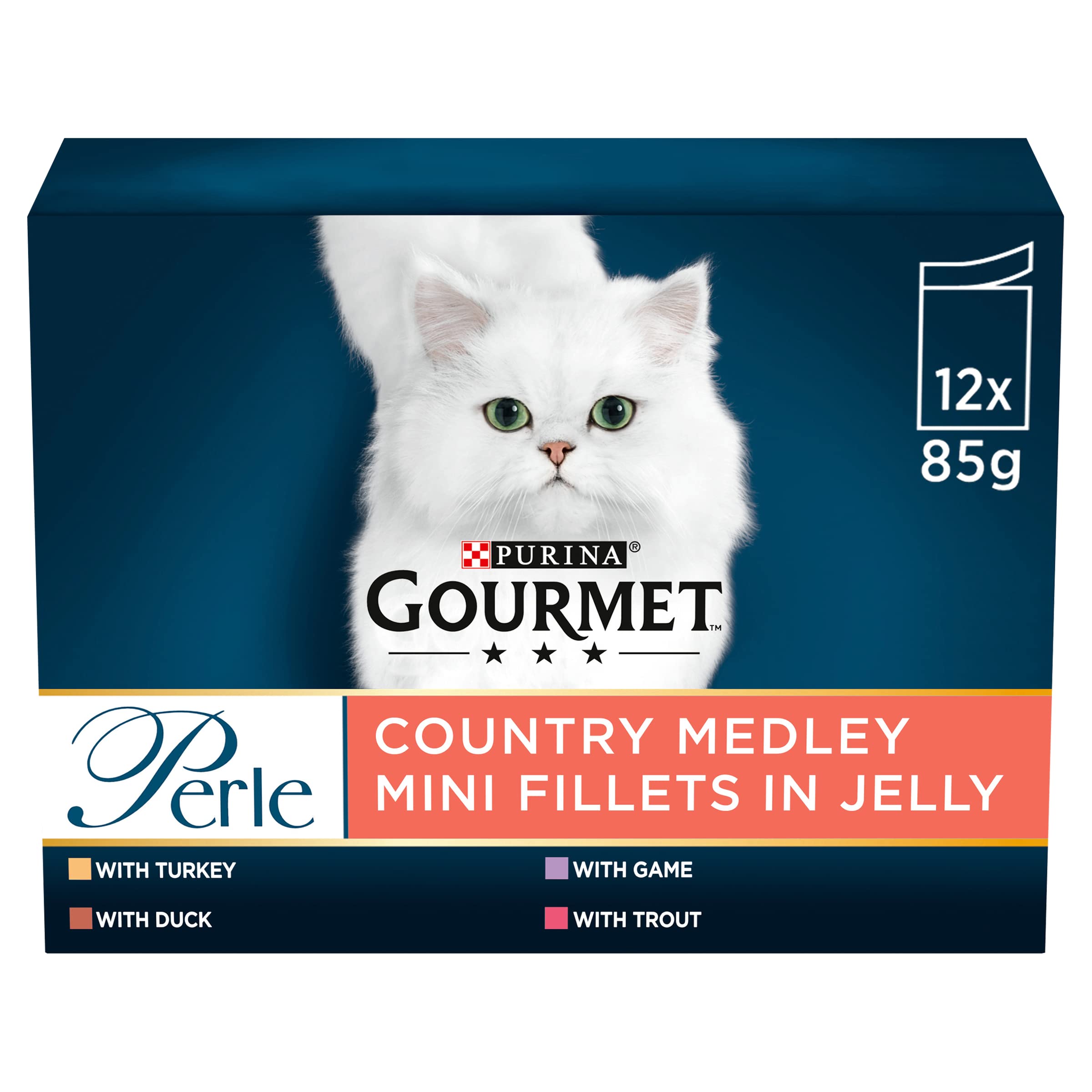GOURMET Perle Country Medley Mini Fillets in Jelly Wet Cat Food 12x85g (Pack of 4)