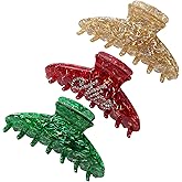 3Pcs Christmas Hair Claw Clips for Women Girls Green Gold Hair Clips Cute Rhinestone Red Hair Claws Christmas Hair Accessories