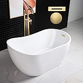 WOODBRIDGE 54" Acrylic Freestanding Bathtub Contemporary Soaking White Tub with Brushed Gold Overflow and Drain,B0006 -BG-Drain &O
