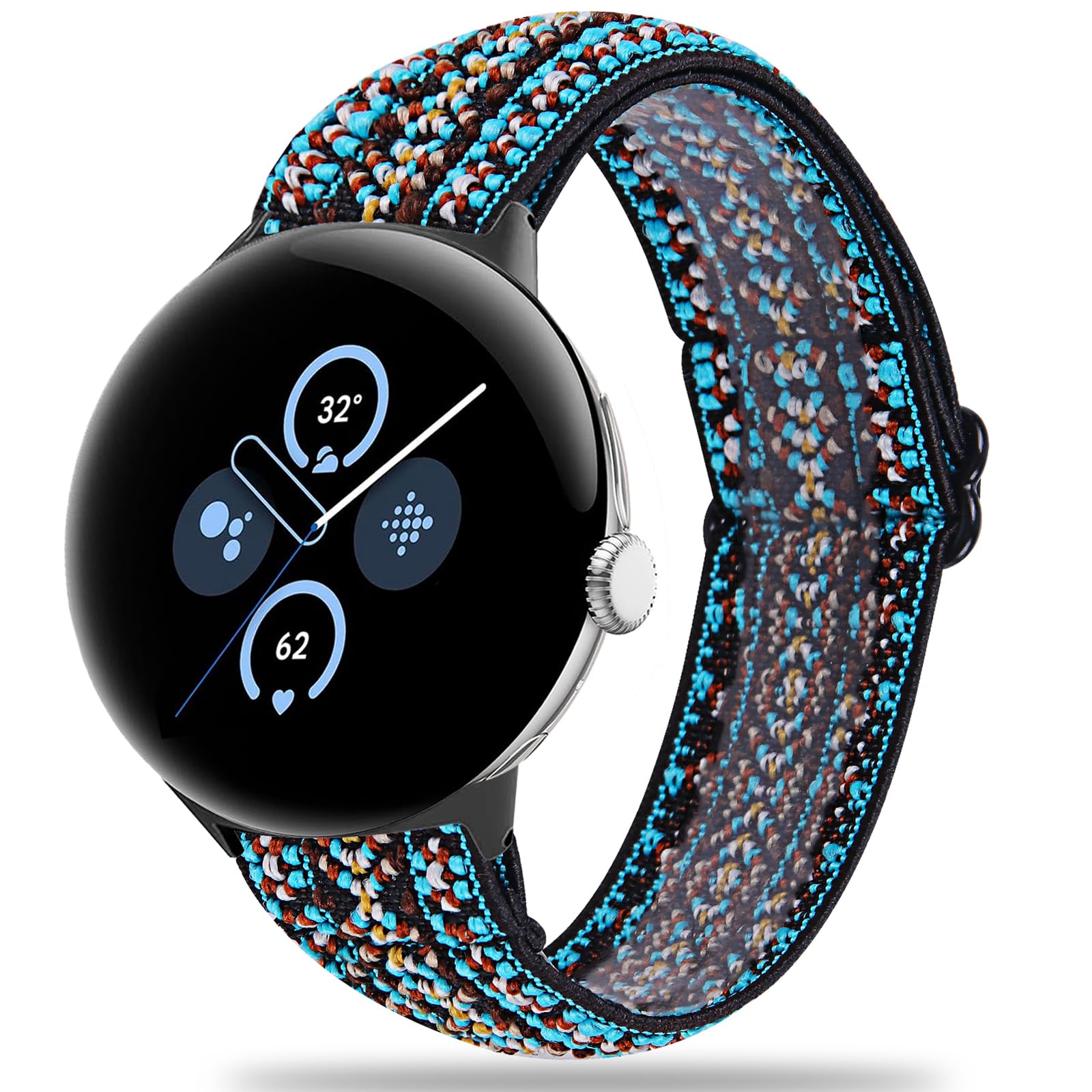 Miimall Compatible with Google Pixel Watch Strap, Flexible Nylon Woven Fabric Band for Men & Women Breathable Lightweight Adjustable Elastic Replacement Wristband for Google Pixel Watch, Blue Brown