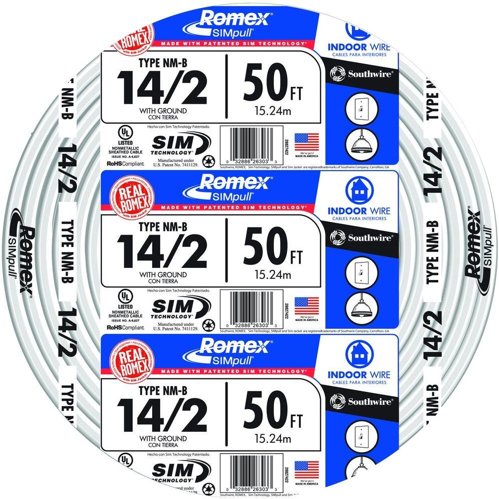 Southwire Romex Brand Simpull Solid Indoor 14/2 W/G