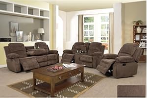 A Ainehome 3 Piece Set Corduroy Recliner Sofa Set with Storage, Modern, Taupe Brown, for Living Room/Office