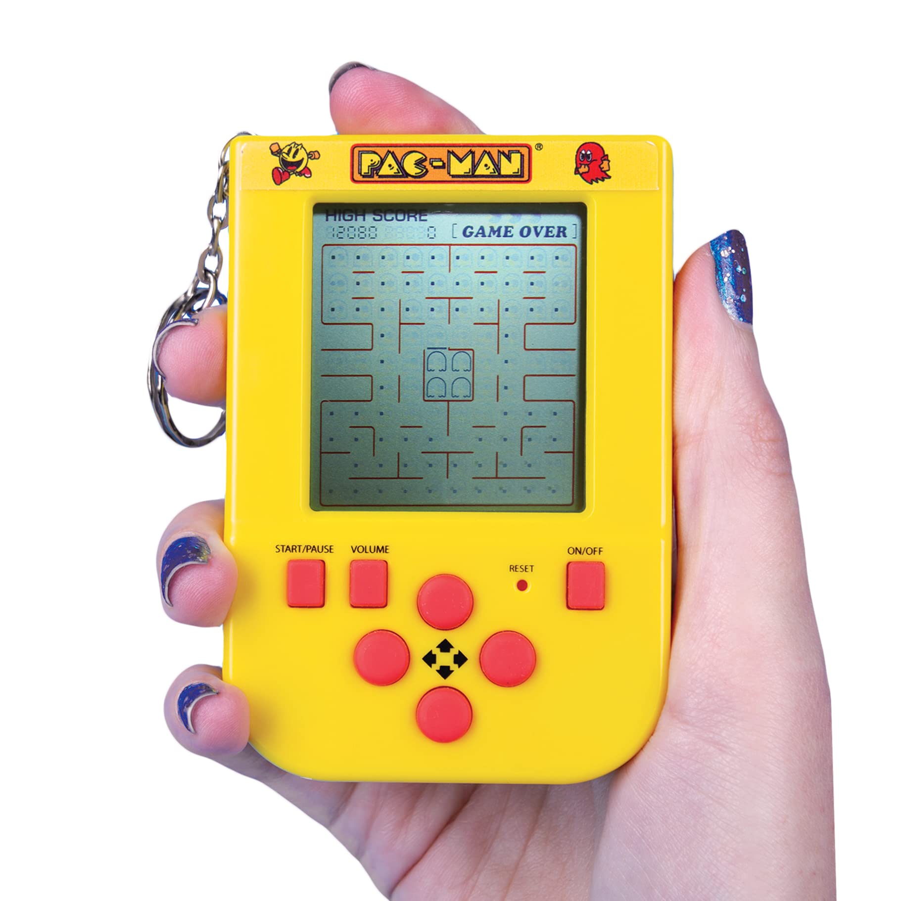 PAC-MAN Mini Arcade Keychain with LCD Screen & Directional Controls. Original PAC-MAN Gameplay & Sounds. Classic Retro Pocket Game, Portable Handheld Keyring Game for Kids & Adults.