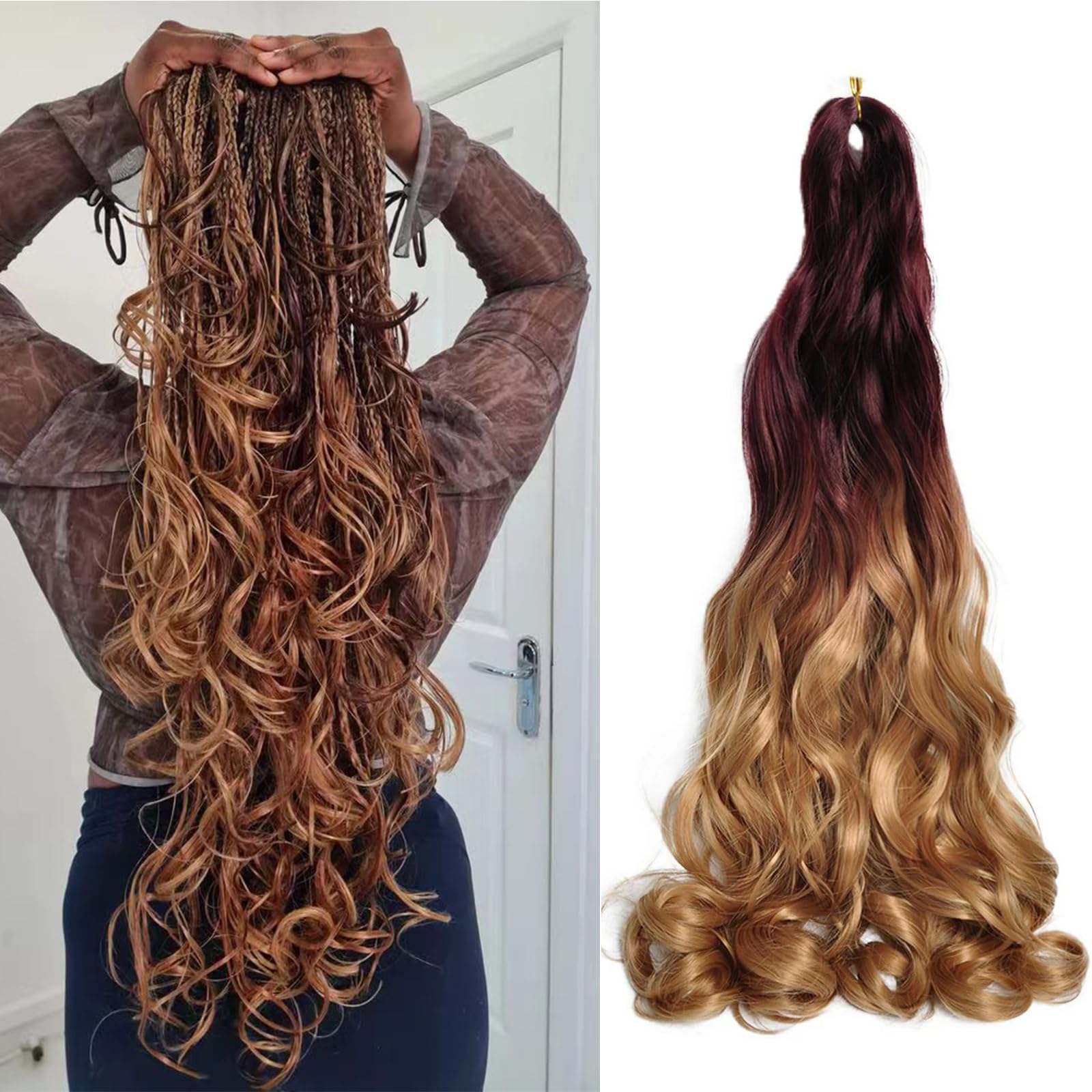 French Curl Braiding Hair 24 Inch 8 Packs Pre Stretched Loose Wave Bouncy Braiding Hair Spanish Curly Ends Synthetic Hair Extensions for Braiding（OT33/27）