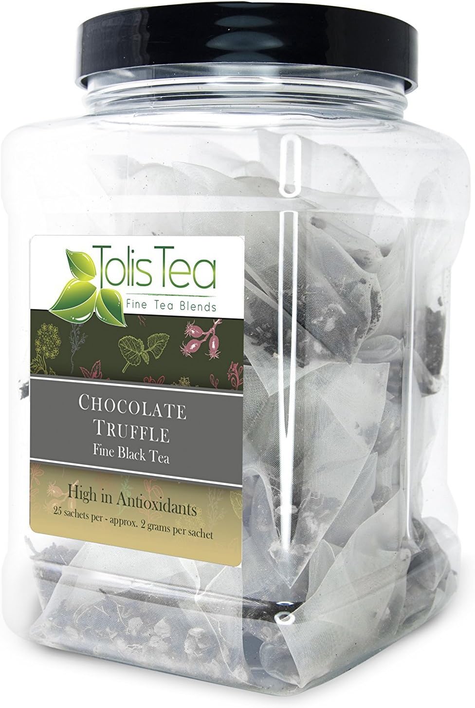 Tolis Tea Chocolate Truffle Pu-Erh Tea, Fine BlackTea, Premium whole leaf pyramid tea sachet bags, High In Antioxidants, 25 Silk Sachets