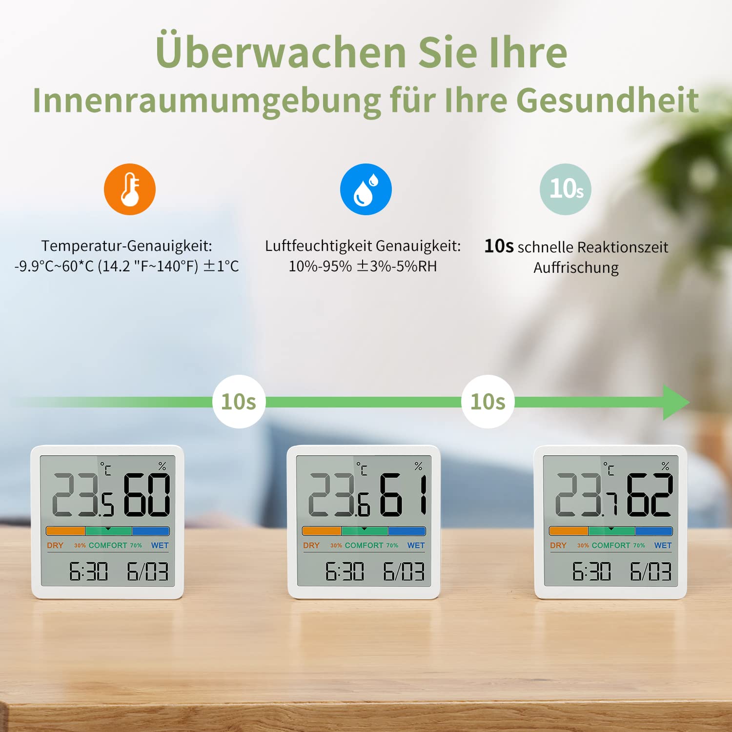 NOKLEAD Digitales Thermo-Hygrometer, Tragbares Thermometer Hygrometer Innen mit hohen Genauigkeit, Temperatur und Luftfeuchtigkeitsmesser für Raumklimakontrolle Raumluftüerwachtung Monitor (WEISS) 7