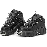 Kluolandi Women's Metal Platform Goth Boots Punk Style Lace-up Combat Boots Ankle Bootie Black Gothic Biker Boots