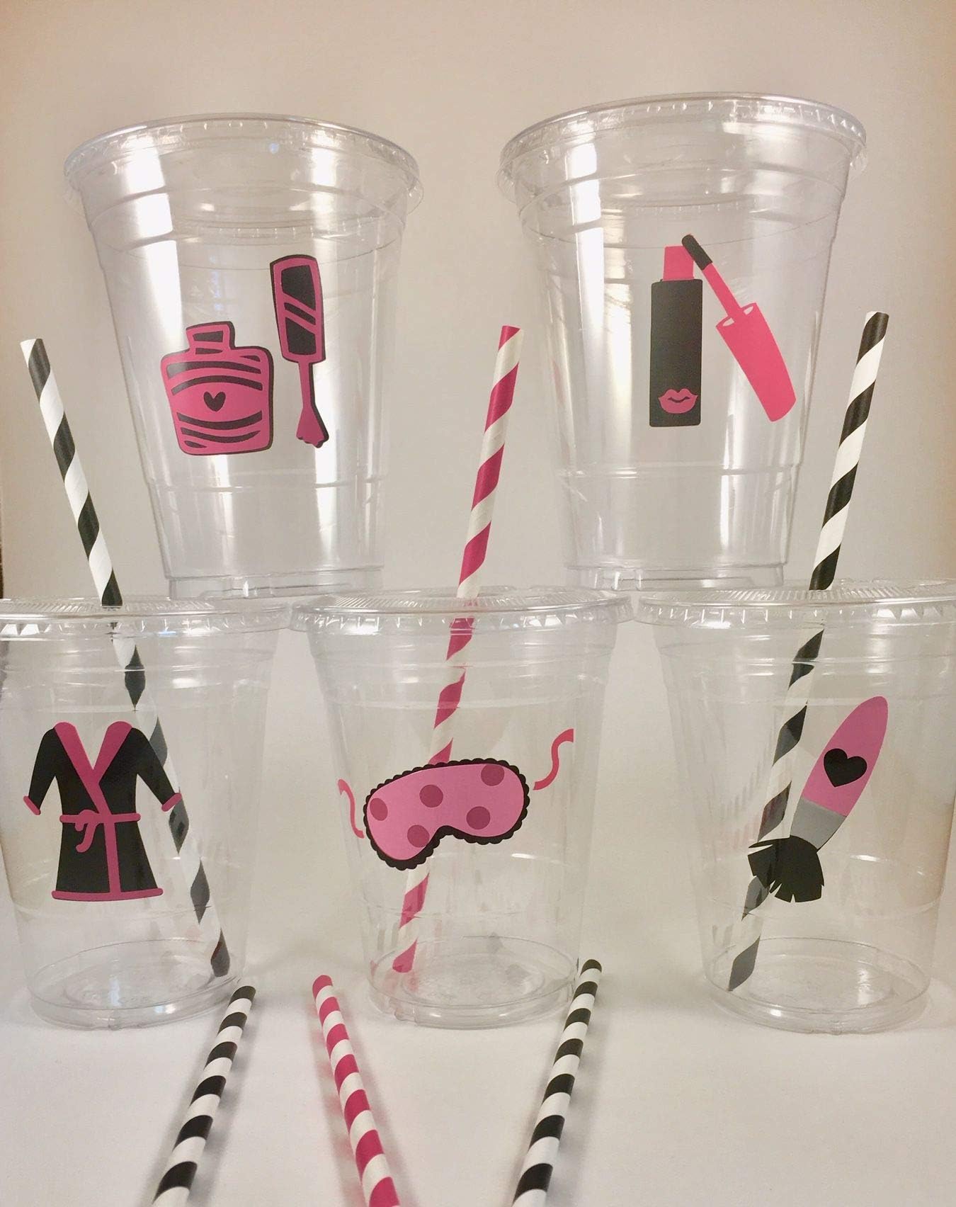 Spa Party Cups Set of 12 With Lids Straws