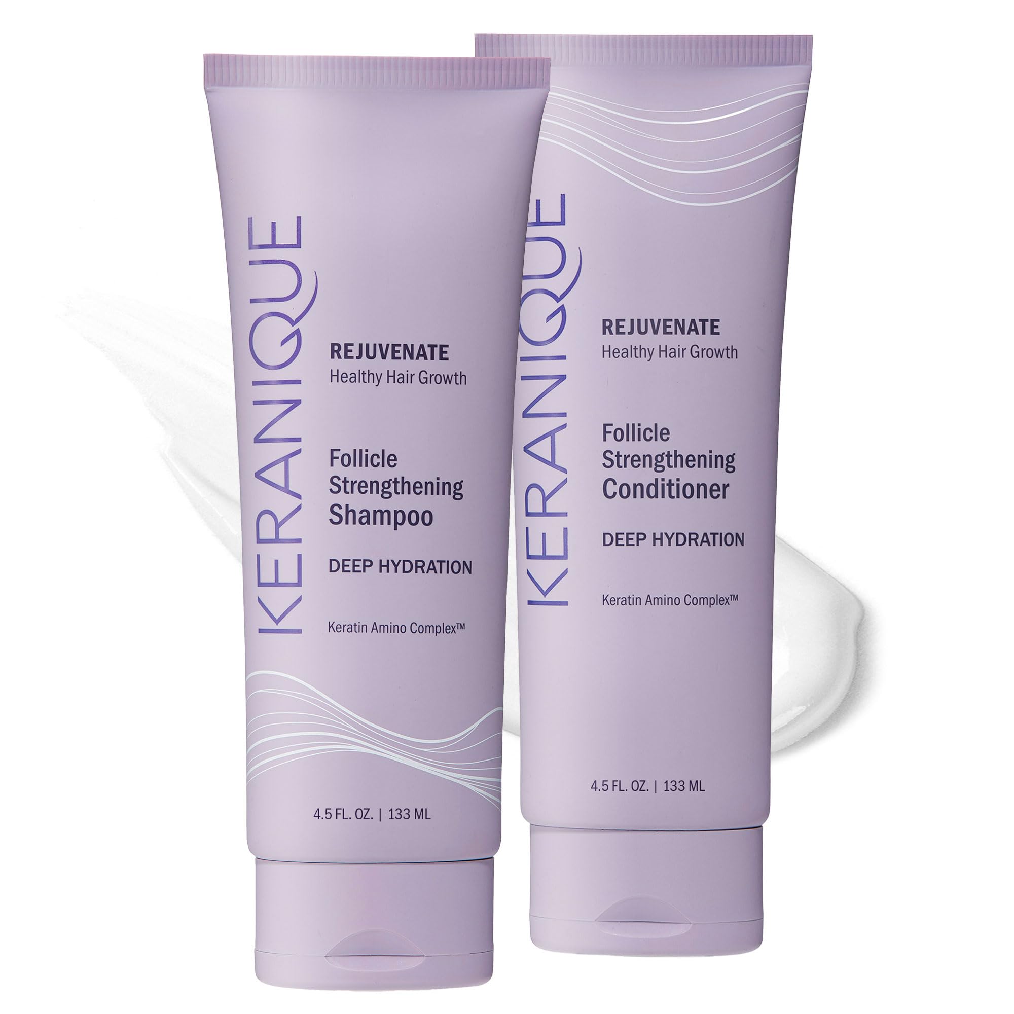 Photo 1 of  2 set + extra conditioner - Keranique Hydrating Shampoo and Conditioner Set - Deep Hydration Hair Shampoo and Conditioner for Repairing Natural Moisture with Keratin - Sulfate-Free Intense Hydrator for Dry, Thin, Damaged Hair