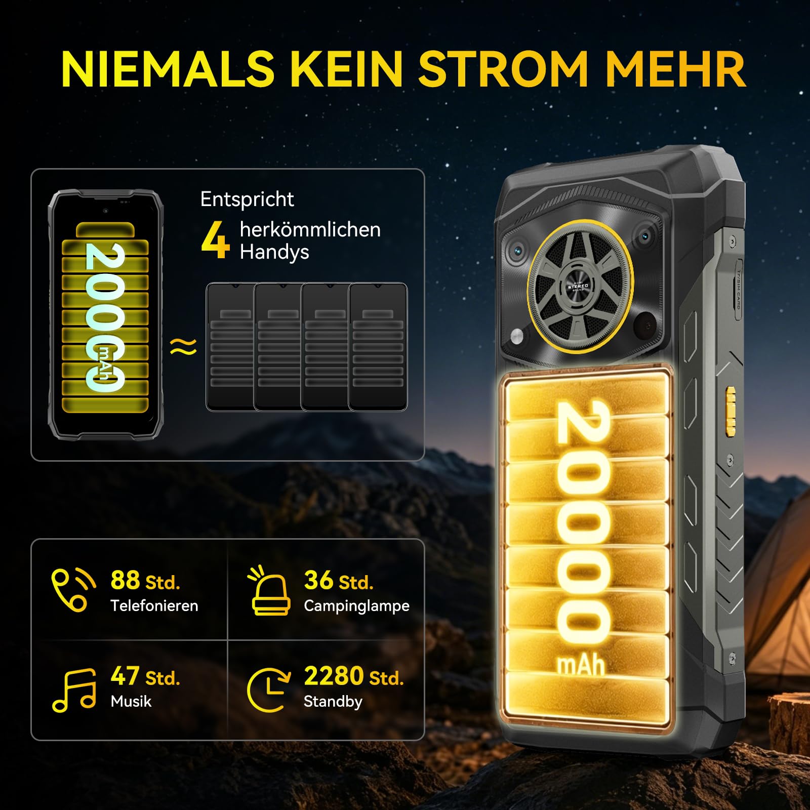 Blackview Rock 5 Outdoor Handy 2026, 20000mAh Business Handy, 24GB+256GB/2TB Android 16 Outdoor Smartphone, 108MP+50MP+20MP Nachtsicht, 6.78" FHD+ Display 120Hz IP69K, 4G/NFC/OTG/GPS/3 Jahre Garantie 3