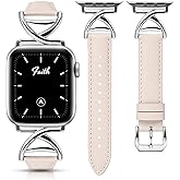 Minyee Leather Band Compatible with Apple Watch Bands 38/40/41/42/44/45/46/49mm Women, Slim Dressy Premium Leather Strap with A-Shape Metal Buckle for iWatch Series 11 10 9 8 7 6 5 4 SE/Ultra 3 2 1