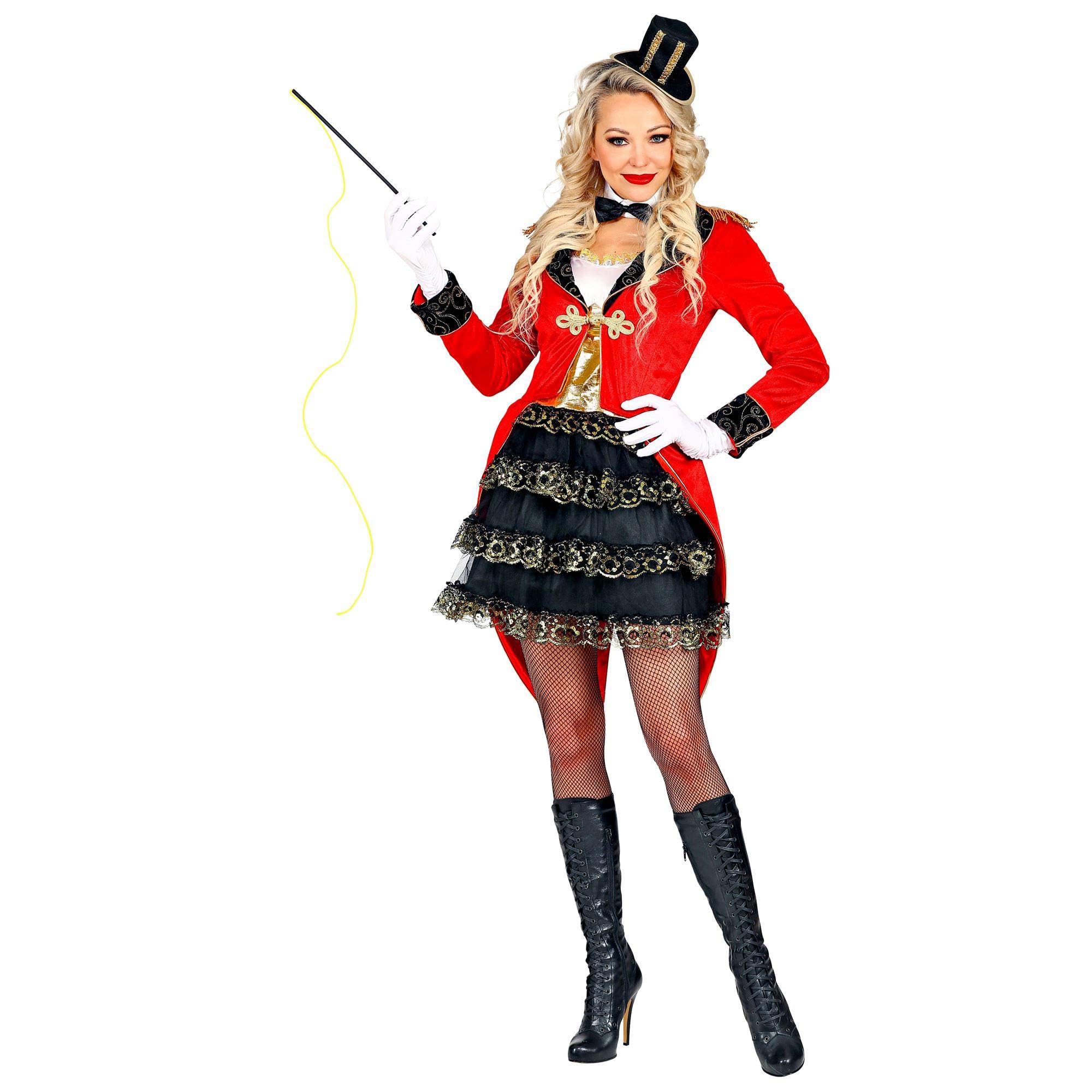 Widmann "RINGMASTER Tailcoat with Tutu Dress, Collar with Bow Tie, Mini Top Hat, Gloves, Whip - (XS)