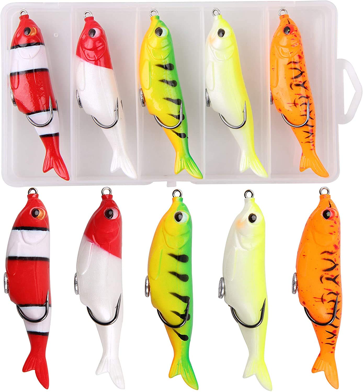 Soft Fishing Lures Kit for Pike Trout, Plastic Fish Bait Kit Swimbaits with Ultra-Sharp Double Hook Fishing Tackle Box for Walleye Perch Bass Fishing