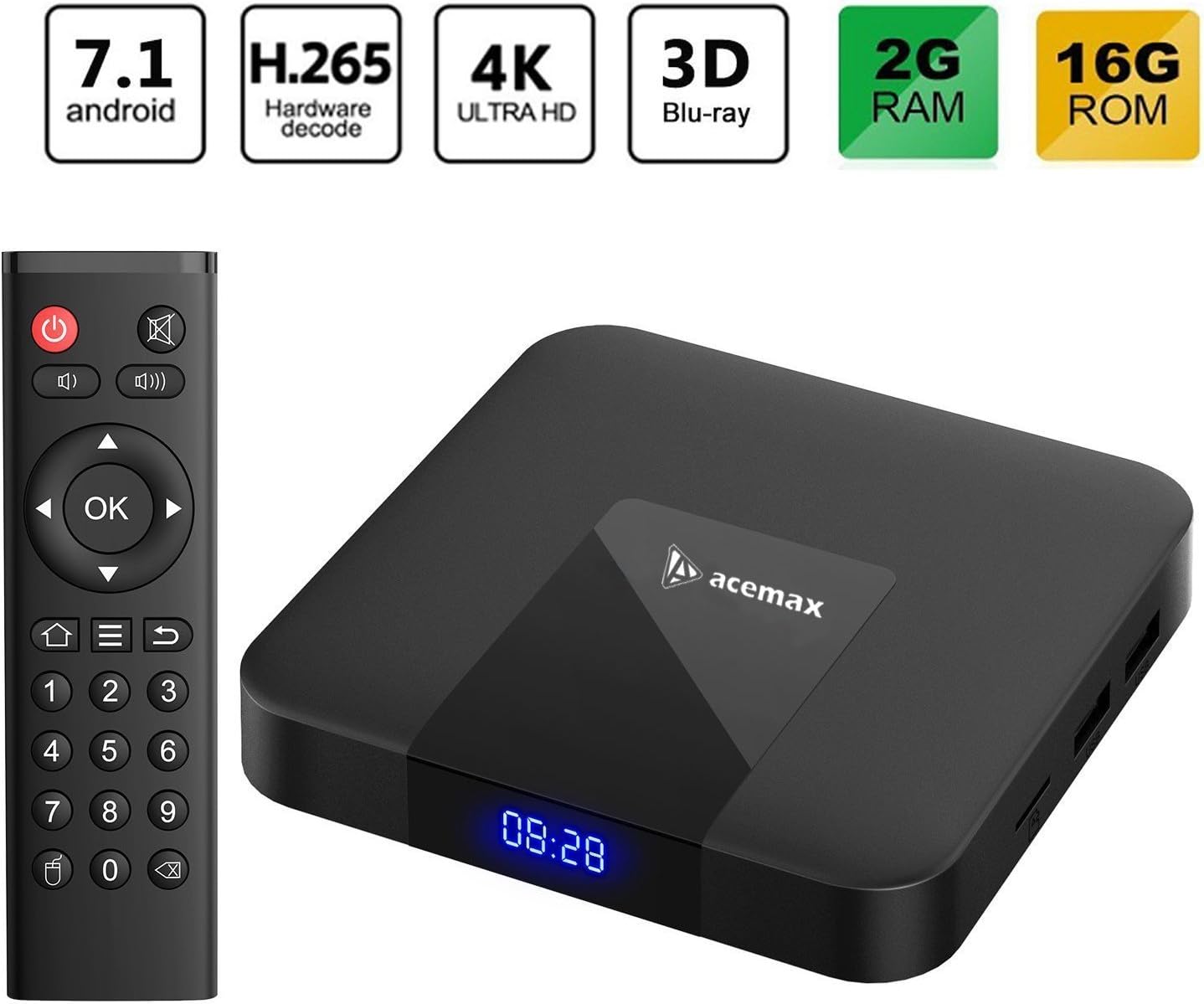 ACEMAX Latest Amlogic Quad Core Android 7.1 TV Box 64Bit Processor 3D 4K H.265 the Future of Television [2GB/16GB] Makes your TV a Smart TV