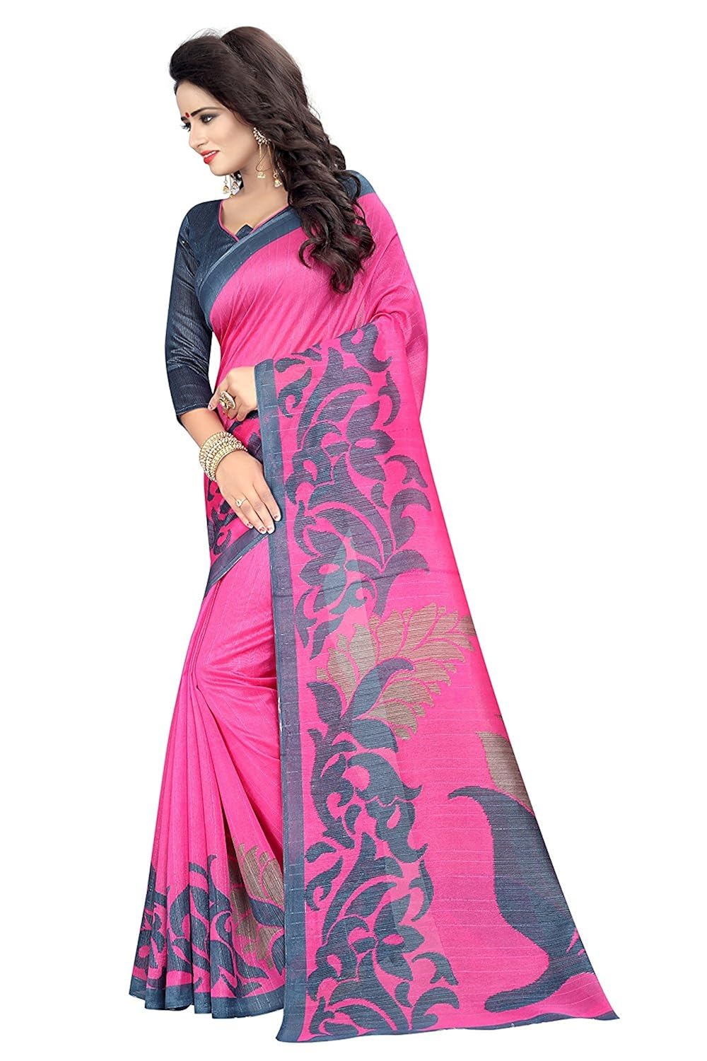 tdc women's silk saree with blouse piece, free size (pink)