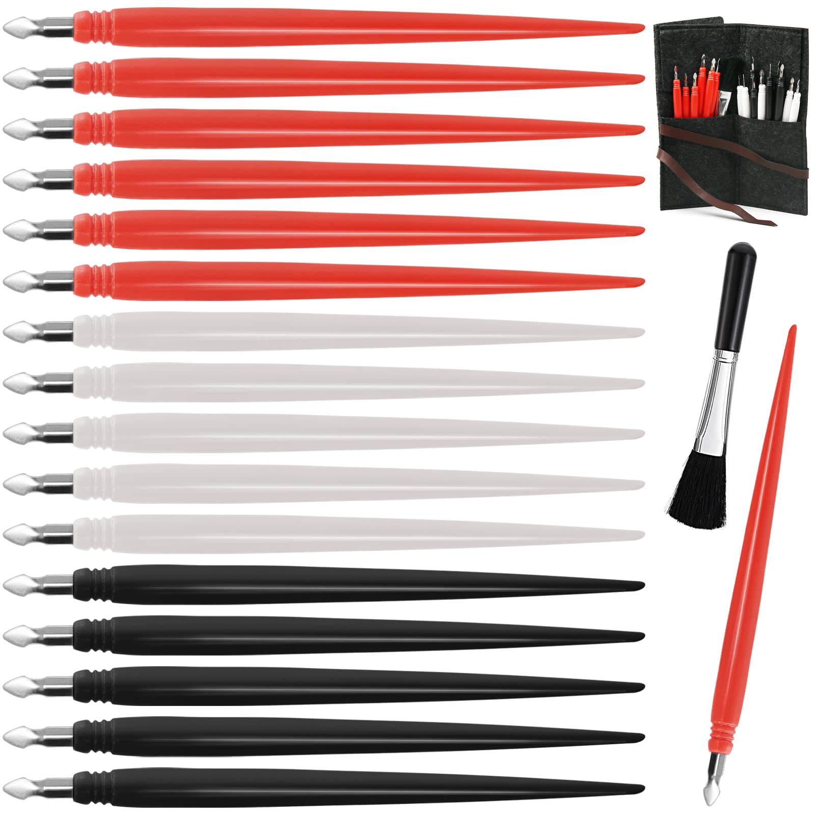 18 Pieces Scratch Art Tools, Scratching Drawing Color Pen Dual Tip/Scratch Paper Stick Stylus Tools Bag for Adults & Kids Art Paper Painting, Scratch Pen with Clean Brush Crafts Set (Red/black/white)