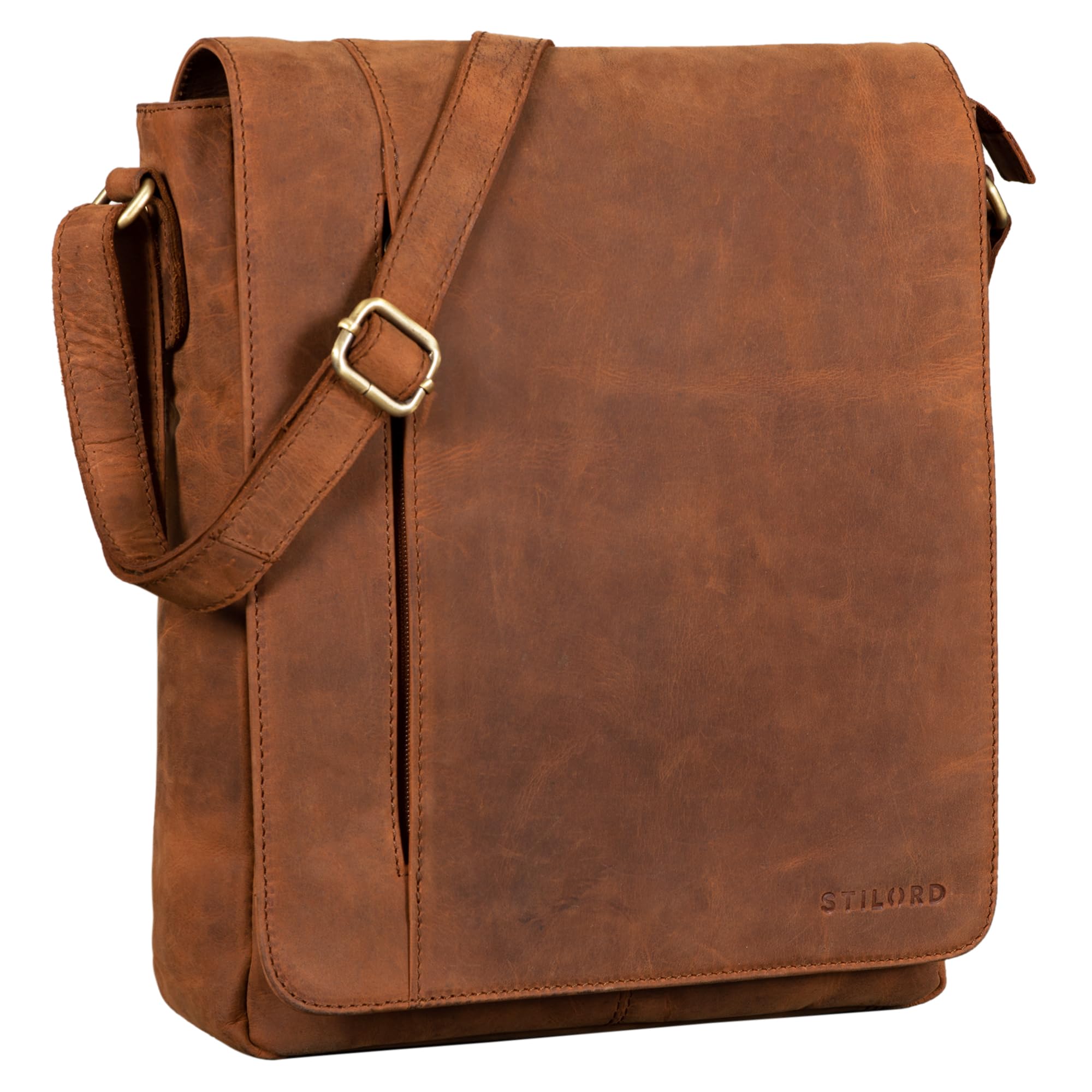 STILORD "Paul" Leather Shoulder Bag Men Vintage Messenger Bag for 13,3 inches MacBook Tablet Vertical Crossbody Bag for A4 Documents in Genuine Leather Colour:tan - Dark Brown