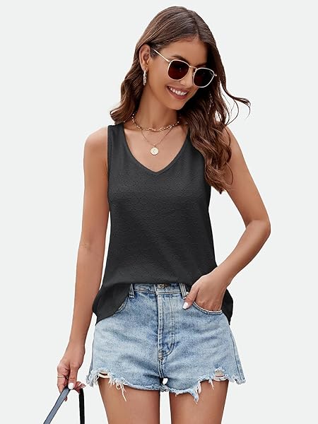 ZANZEA TANK TOP FOR WOMEN EYELET BLACK TANK TOP WOMEN STRAP V NECK SLEEVELESS CASUAL SUMMER 2024 FASHION WOMEN TOP BLACK MEDIUM