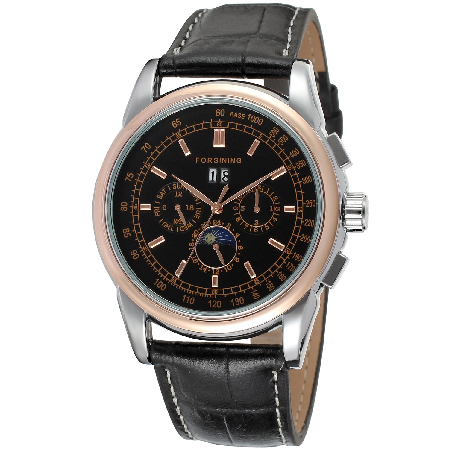 Forsining Men's High-end Automatic Moon Phase Leather Strap Analogue Collection Wrist Watch FSG319M3T3