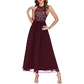 Wedtrend Women's Sparkly Sequin Dresses, Halter Long Formal Dress Floral Lace Prom Dress