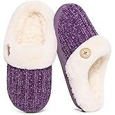 Evshine Warm Knit House Slippers for Women Comfy Wool-Like Lined Chenille Slippers with Memory Foam and Indoor Outdoor Soles