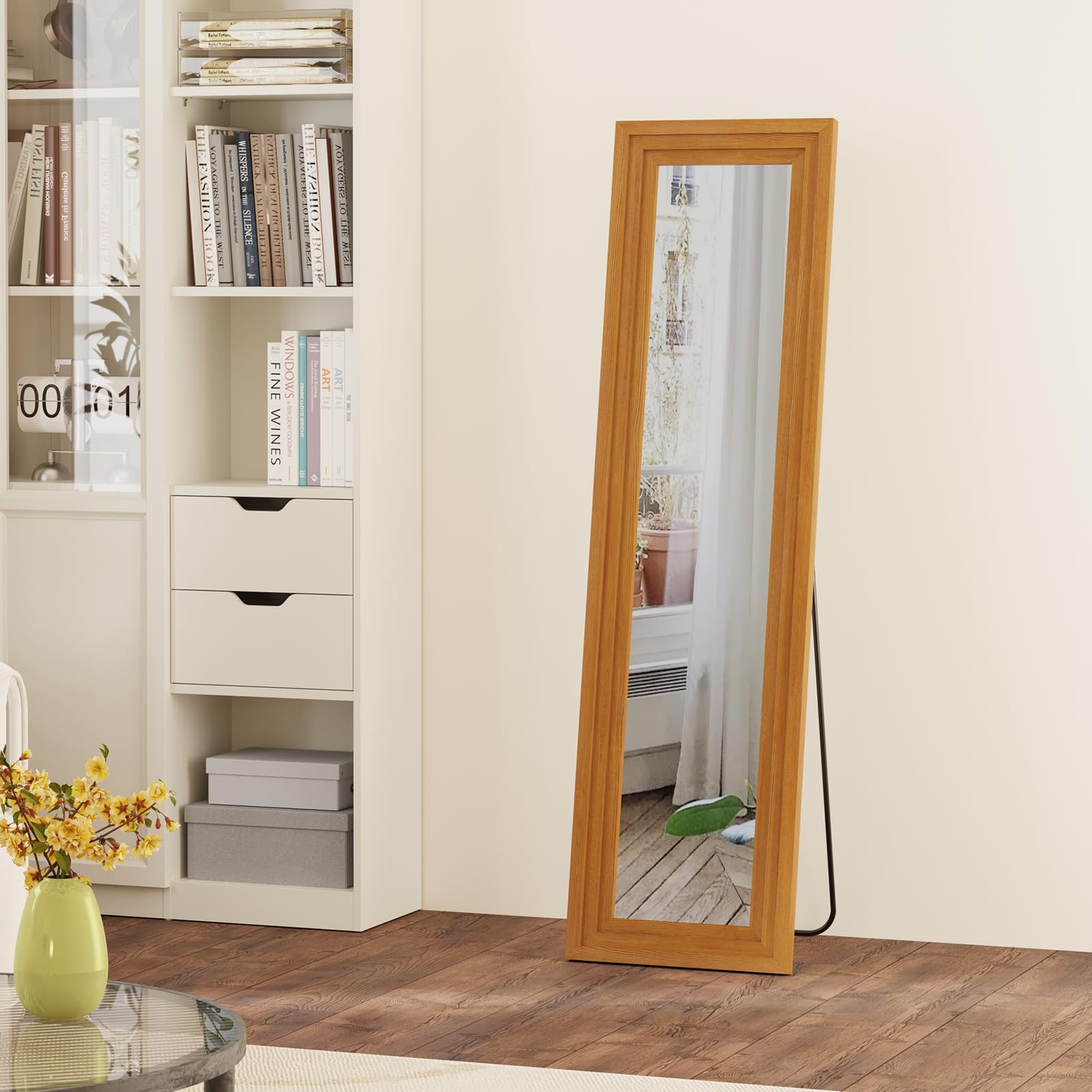 Photo 1 of ZHUNFA Full Length Mirror,58x16 Inch Full Length Mirror Wall Mounted,Vertical Hanging,Leaning Standing for Bedroom,Living Room,Rectangular Wooden Frame,Walnut Color.
