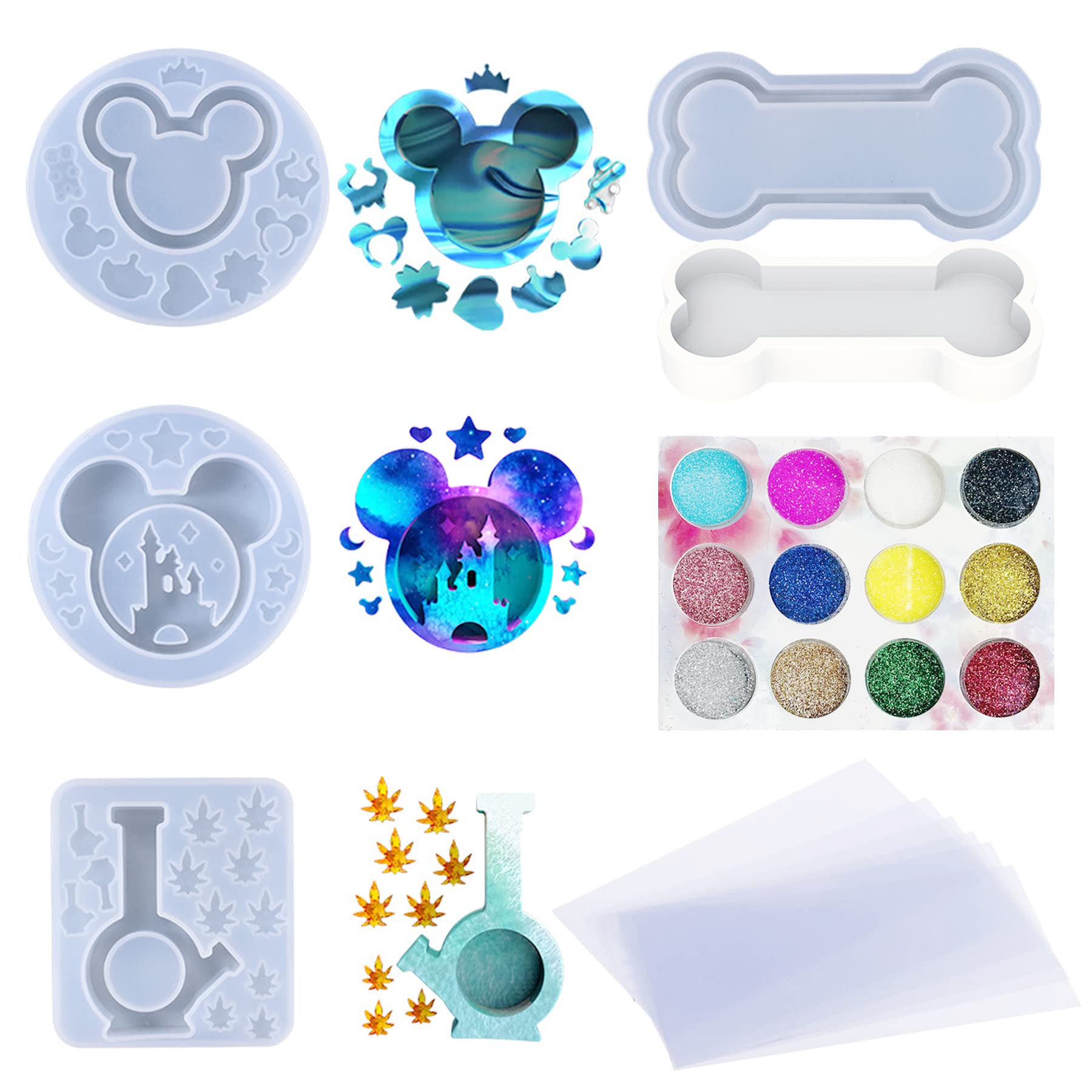 Yayatty 10 PCS Resin Casting Shaker Molds, 4 Shape Quicksand Silicone Molds, Epoxy with PVC Sheets and Sequins for Jewelry Making, Home Decoration