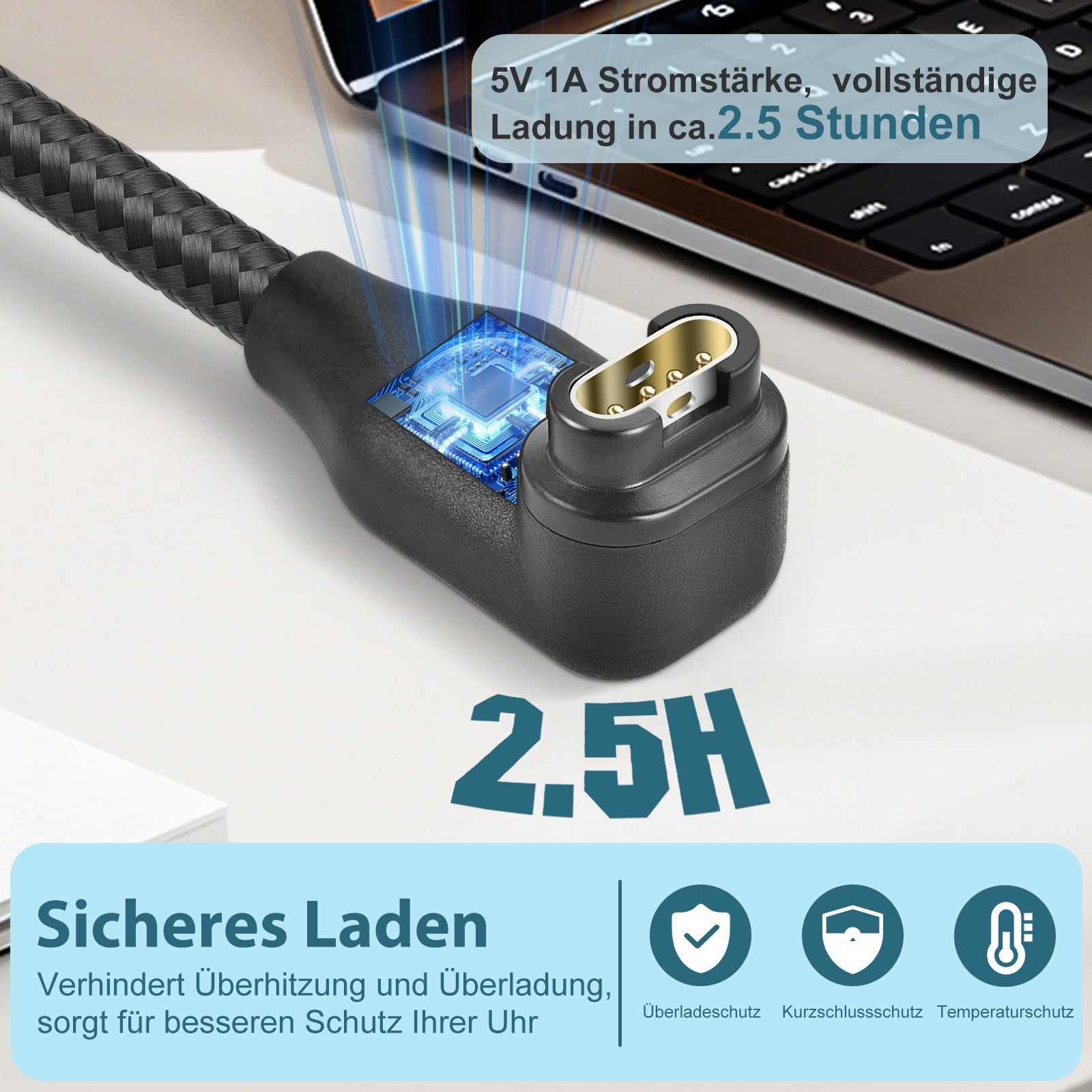 aceyoon 1M Ladekabel für Garmin Fenix 7 6 5 4 3, 2 Stück Winkel Ladekabel Ladegerät für Garmin ForeAthlete 245 745 935 945, Approach S10 S12 S60 S62 4