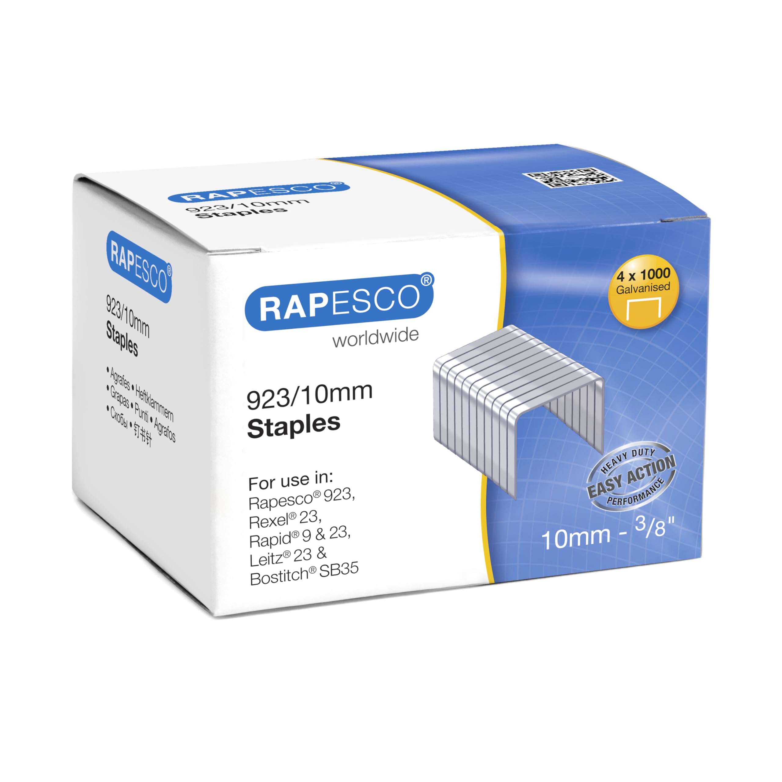 Rapesco S92310Z3 Type 923/10 mm Galvanised Heavy Duty Staples, 4000 Staples
