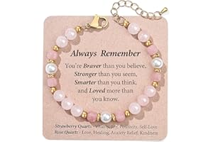 Quietsun Stocking Stuffers for Teens Girl Gifts Teenage 2025 Christmas Women Gift Mom Birthday Gifts Ideas 13 Year Old Rose Quartz Bracelet Dainty Healing Protection Valentines Day Her Easter Basket