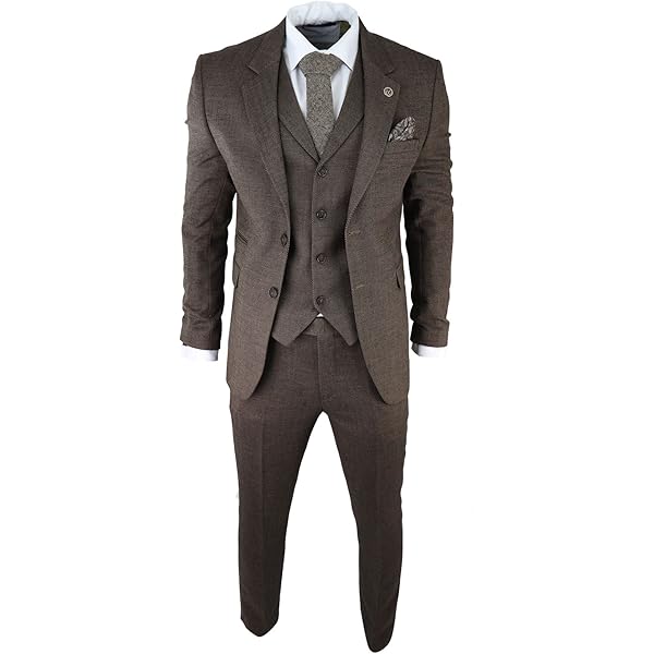 Mens Classic 3 Piece Suit Prince of Wales Check Grey Tailored Fit