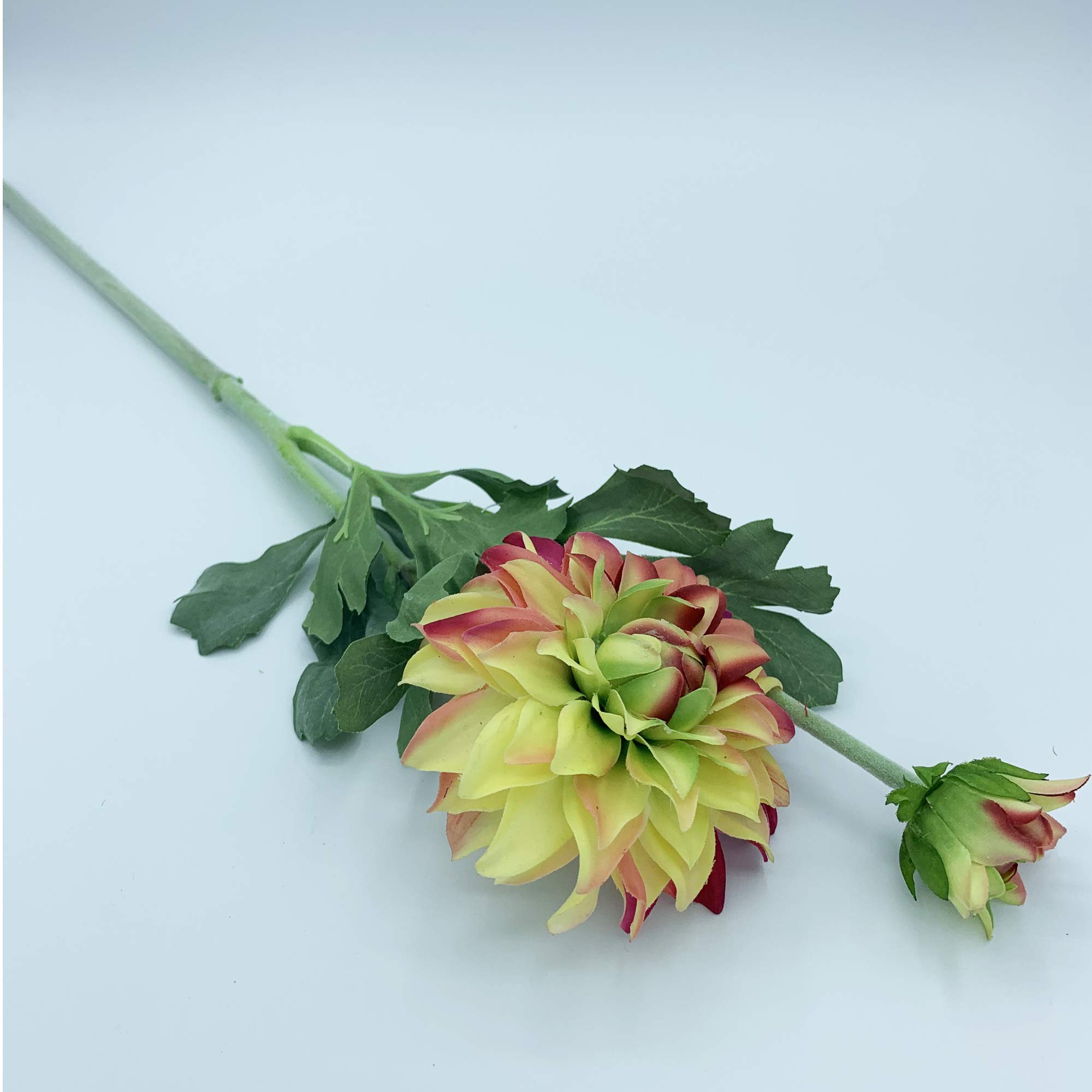 Wellhome Bouquet of Dahlia with Natural Touch Two Heads, Diameter 9 cm, Yellow, 58 cm, One