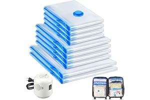 HATISAN 10 Pack Travel Vacuum Storage Bags With Electric Pump, Vacuum Seal Bags for Clothing, Vacuum Sealer Bags for Luggage, Travel Essentials