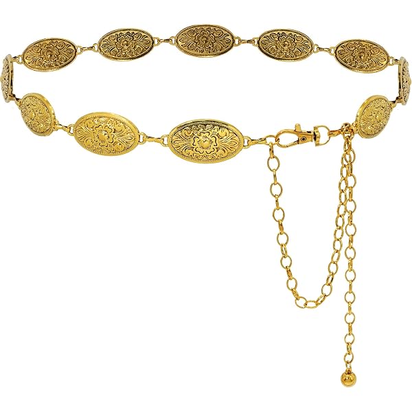 Amazon.com: HIQUACC Western Metal Concho Chain Belt for  display picture 3