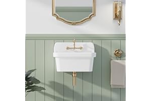 INTOBOO 24 Inch Wall Mounted Laundry Sink, White Ceramic Utility Sink, High Back Farmhouse Sink for Laundry, Bathroom, Kitchen, Garage, 24" x 20" x 16.5"