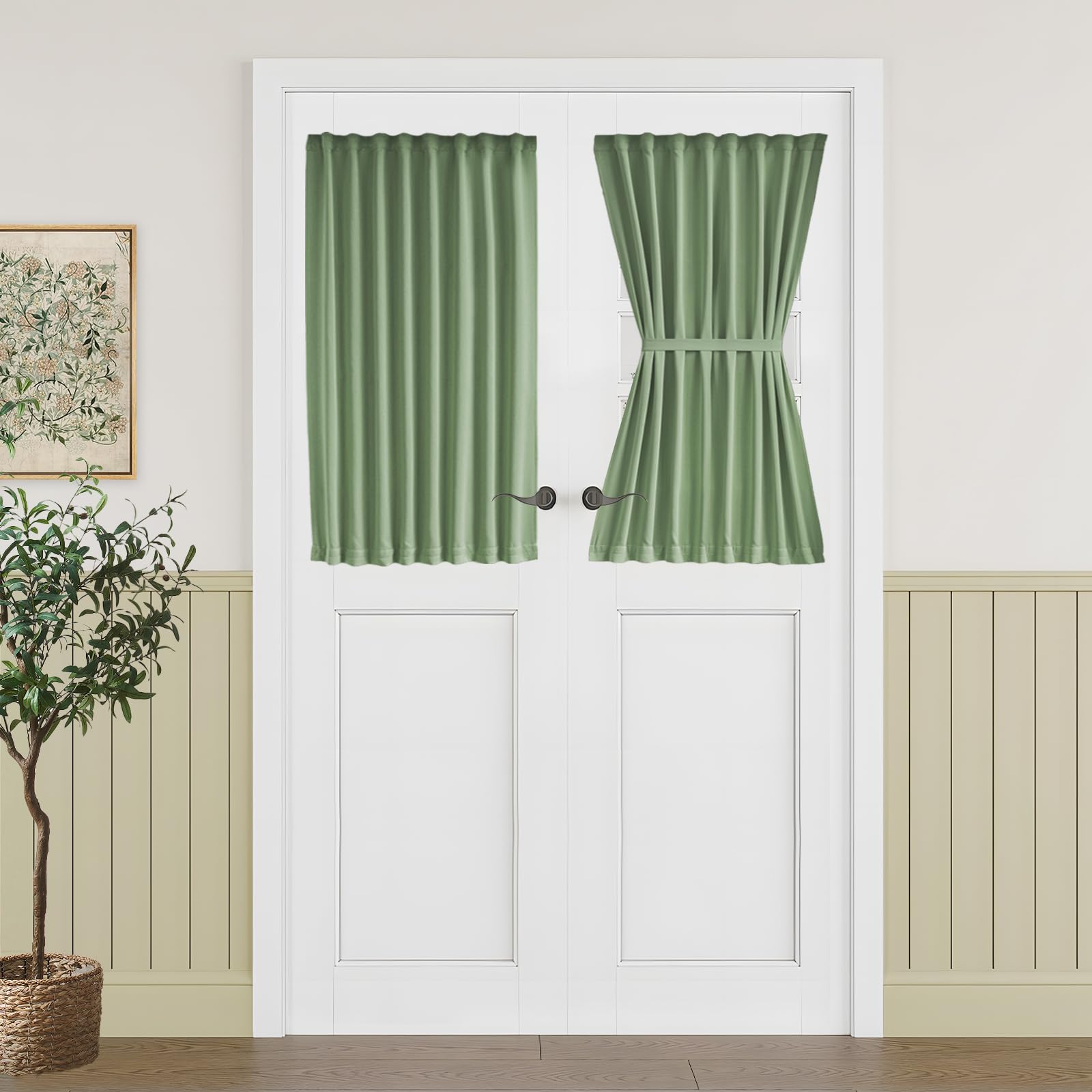 Photo 1 of Vatge Sage Green French Door Blackout Curtains,40 Inch Long Classroom Window Cover, 1 Panel, W25 x L40, Sage Green