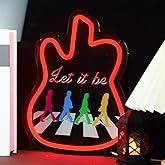 Guitar LED Neon Sign - USB Operated 3D Engraved Classic Band Patterns Neon Light Decor for Bedroom Wall, Man Cave, Studio | Colorful Rock Music Art for Beatles Fans & Guitar Music Lovers