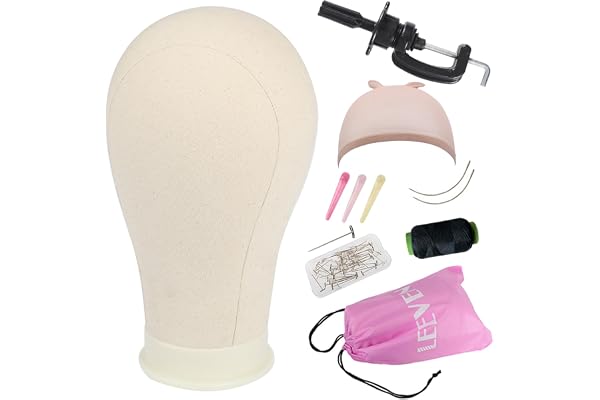 Leeven 21"-24" Poly Canvas Block Head Professional Mannequin Canvas Head for Making, Drying,Styling Wigs with Table Clamp Sta