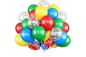 Biapian Red Yellow Blue Balloons, 60PCS Balloon Red and Blue Green, 12 Inch Matte Latex Balloons Colourful Confetti Balloon for Birthday Baby Shower Carnival Circus Party Decoration
