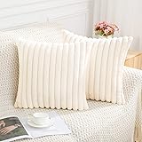 Pallene Faux Fur Plush Throw Pillow Covers 18x18 Set of 2 - Luxury Soft Fluffy Striped Decorative Pillow Covers for Sofa, Cou